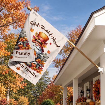 Personalized Thanksgiving Family Flag, Gnome Fall Garden Custom Family Name, Outdoor Decor Gift For Family