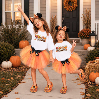 Girls Thanksgiving Shirt, Grateful Thankful Blessed Turkey Pumpkin Bow, Fall Gift for Kids & Women