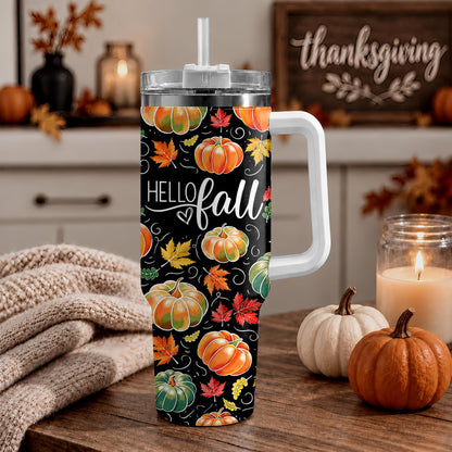 Personalized Thanksgiving Tumbler 40oz, Turkey Fall Leaves Gnome, Hello Fall Custom Name Gift For Adult & Friends