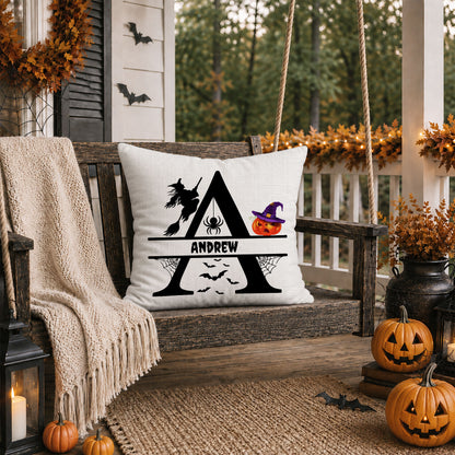 Personalized Halloween Pillow, Custom Alphabet Initial & Name Pumpkin Throw Pillow Gift for Kids and Family