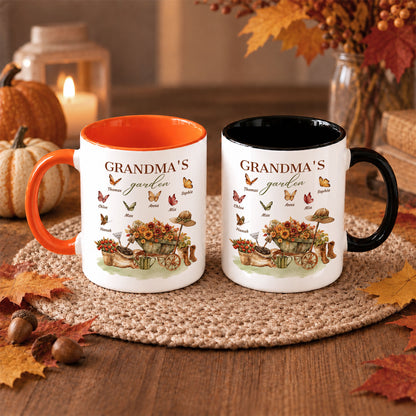 Personalized Grandma’s Garden Mug, Custom Grandkids, Thanksgiving Autumn Gift For Grandma