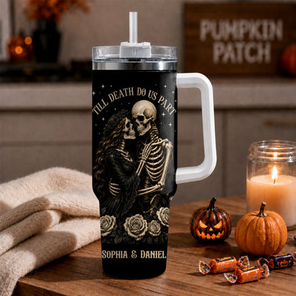 Personalized Skeleton Couple Halloween Tumbler 40oz, Gothic Skeleton with Roses, Halloween Gift for Couples