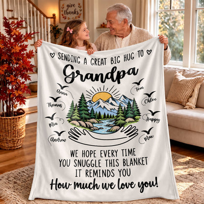 Personalized Grandpa Blanket Vintage Mountain Thanksgiving Gift for Grandpa from Grandkids, Family Gift