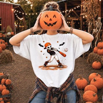 Baseball Skeleton Graphic Halloween Sweatshirt, Spooky Baseball Player Shirt, Funny Halloween Gift