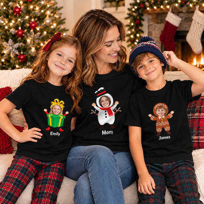 Custom Face Christmas Family Shirts, Personalized Holiday Characters, Matching Family Outfits