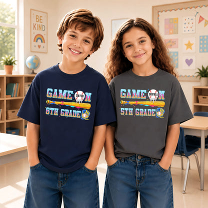 Personalized Baseball Back to School Shirt, Custom Name Game On Student Tee, Pre-K to 8th Grade First Day of School T-Shirt