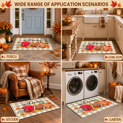 Fall Football Pumpkin Doormat, Welcome Autumn Leaves Door Mat, Thanksgiving Home Decor