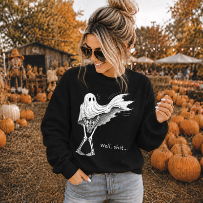 Skeleton Holding Red Balloon Graphic T-Shirt, Funny Halloween Inspired Skeleton Shirt, Spooky Season Casual Tee