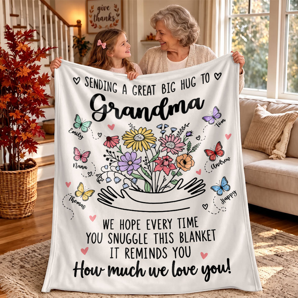 Personalized Grandma Blanket Vintage Wildflower Thanksgiving Gift for Grandma from Grandkids, Family Gift