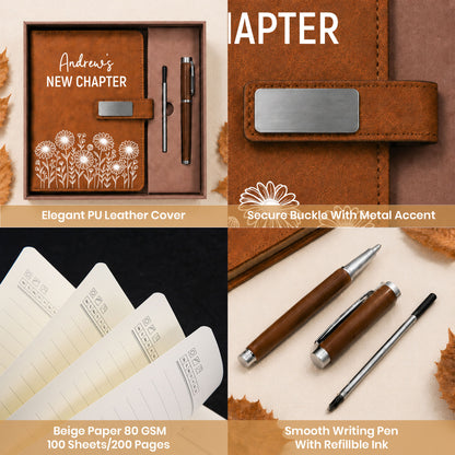 Personalized Leather Journal Gift Set – Birth Month Flower Custom Name Notebook with Pen - Graduation Gift, Personalized Diary for Women & Men