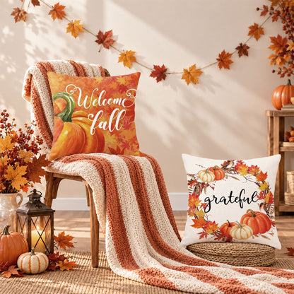 Thanksgiving Fall Decorative Pillow Set of 2 or 4, Harvest Throw Pillows for Home Decor, Gifts for Family