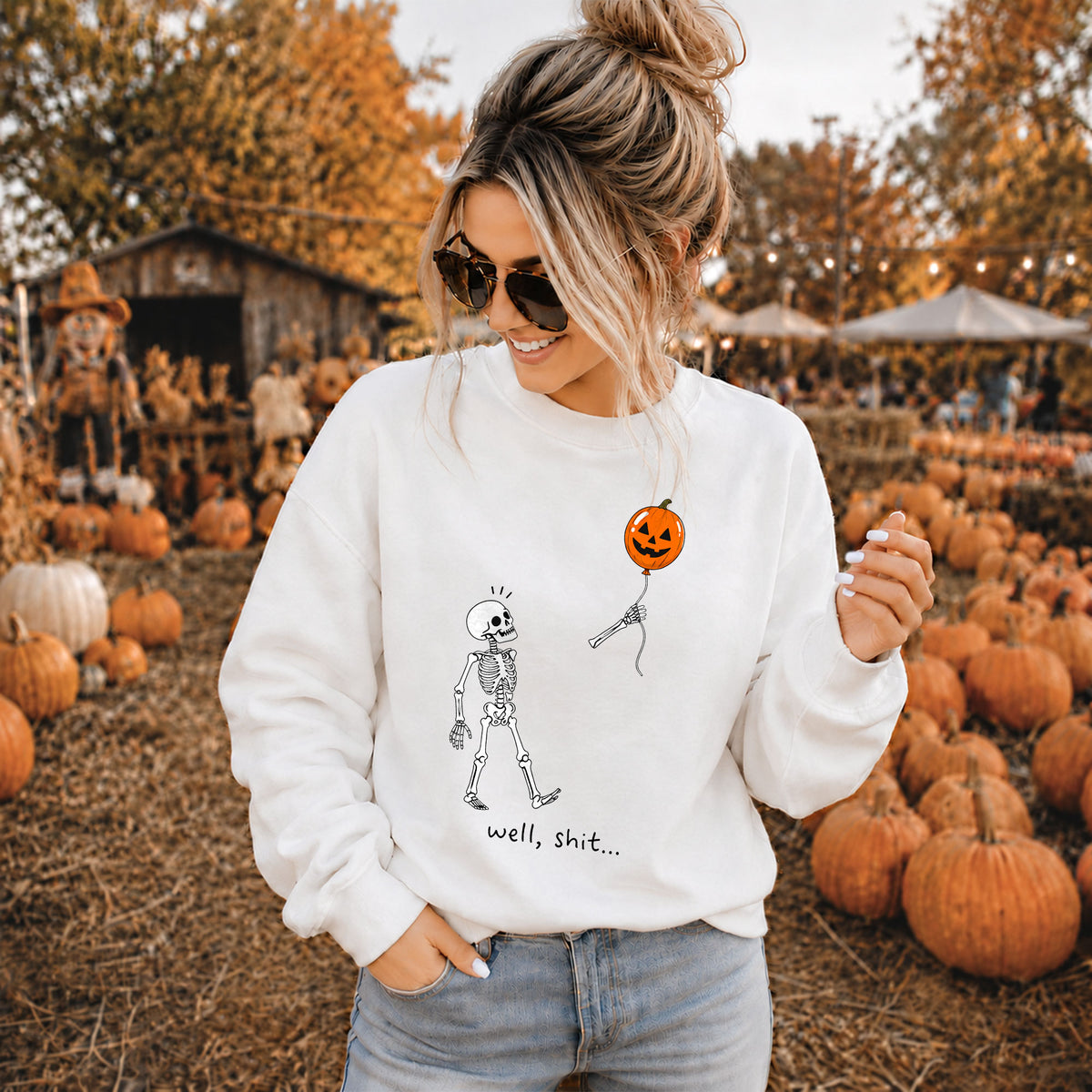 Skeleton Holding Red Balloon Graphic T-Shirt, Funny Halloween Inspired Skeleton Shirt, Spooky Season Casual Tee