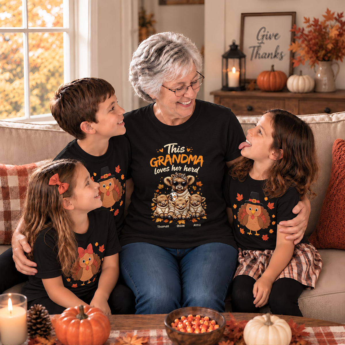 Personalized Grandma Sweatshirt, Custom Grandma Highland Cow with Grandkids Names Gift For Family
