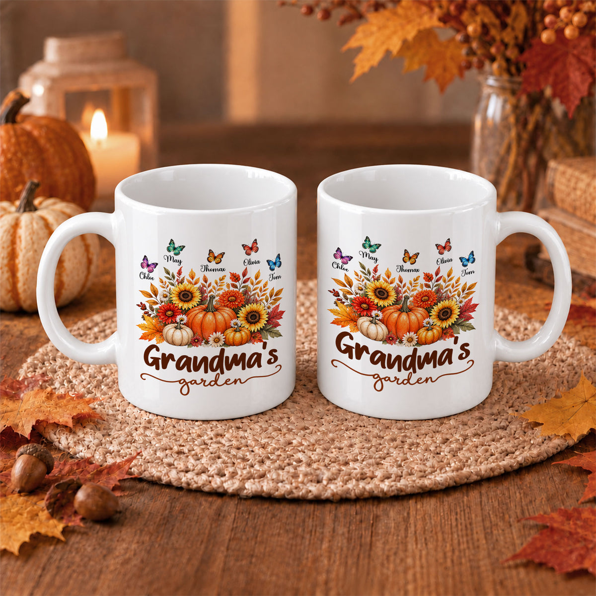 Personalized Grandma’s Garden Mug, Custom Grandkids, Thanksgiving Autumn Gift For Grandma