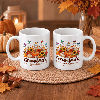Personalized Grandma’s Garden Mug, Custom Grandkids, Thanksgiving Autumn Gift For Grandma