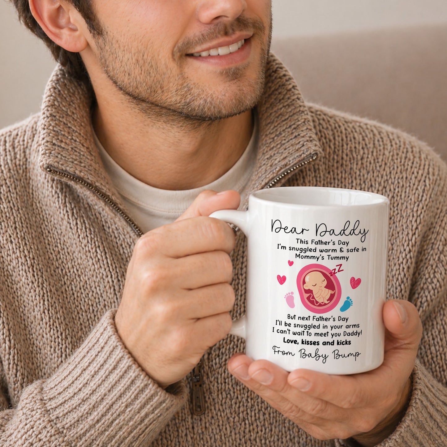 Personalized Dear Daddy Father’s Day Mug – Cute Baby Love Coffee Mug for New Dad, First Father’s Day Gift