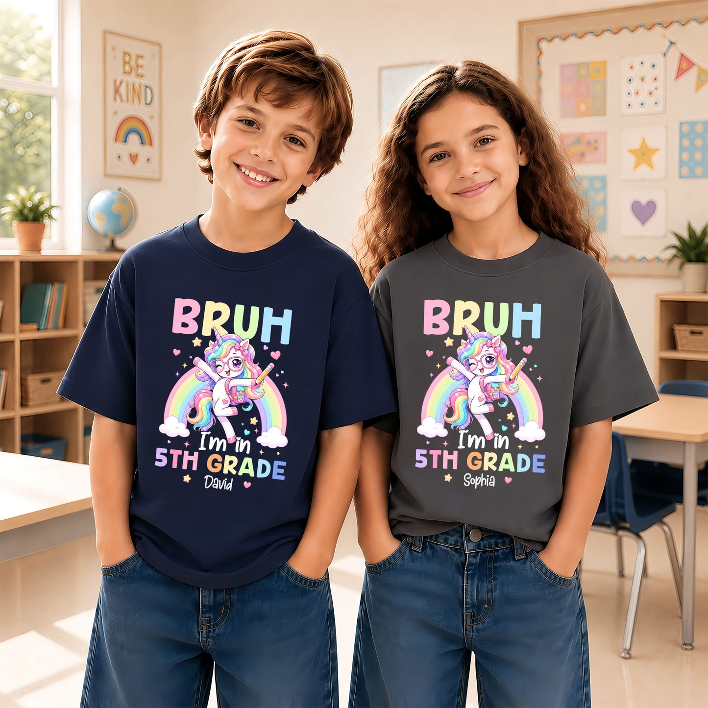 Personalized Unicorn Back to School Shirt, Custom Name Bruh I'm In Grade Student Tee, Pre-K to 8th Grade First Day T-Shirt