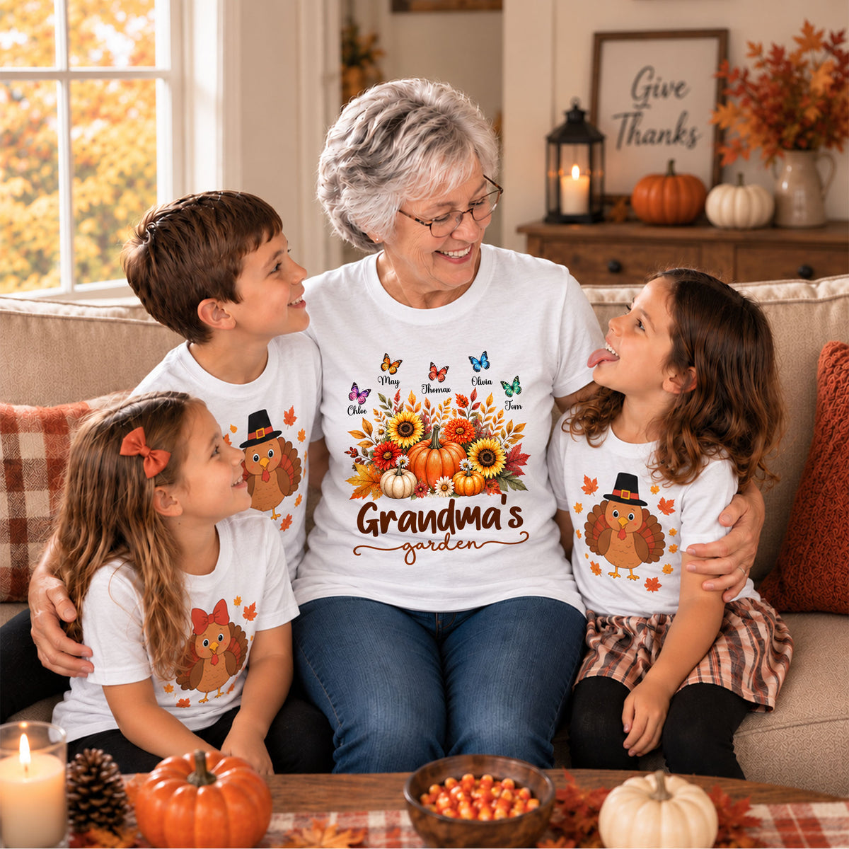 Personalized Grandma Thanksgiving Sweatshirt, Custom Family Name Grandma’s Garden Floral Autumn Family Gift