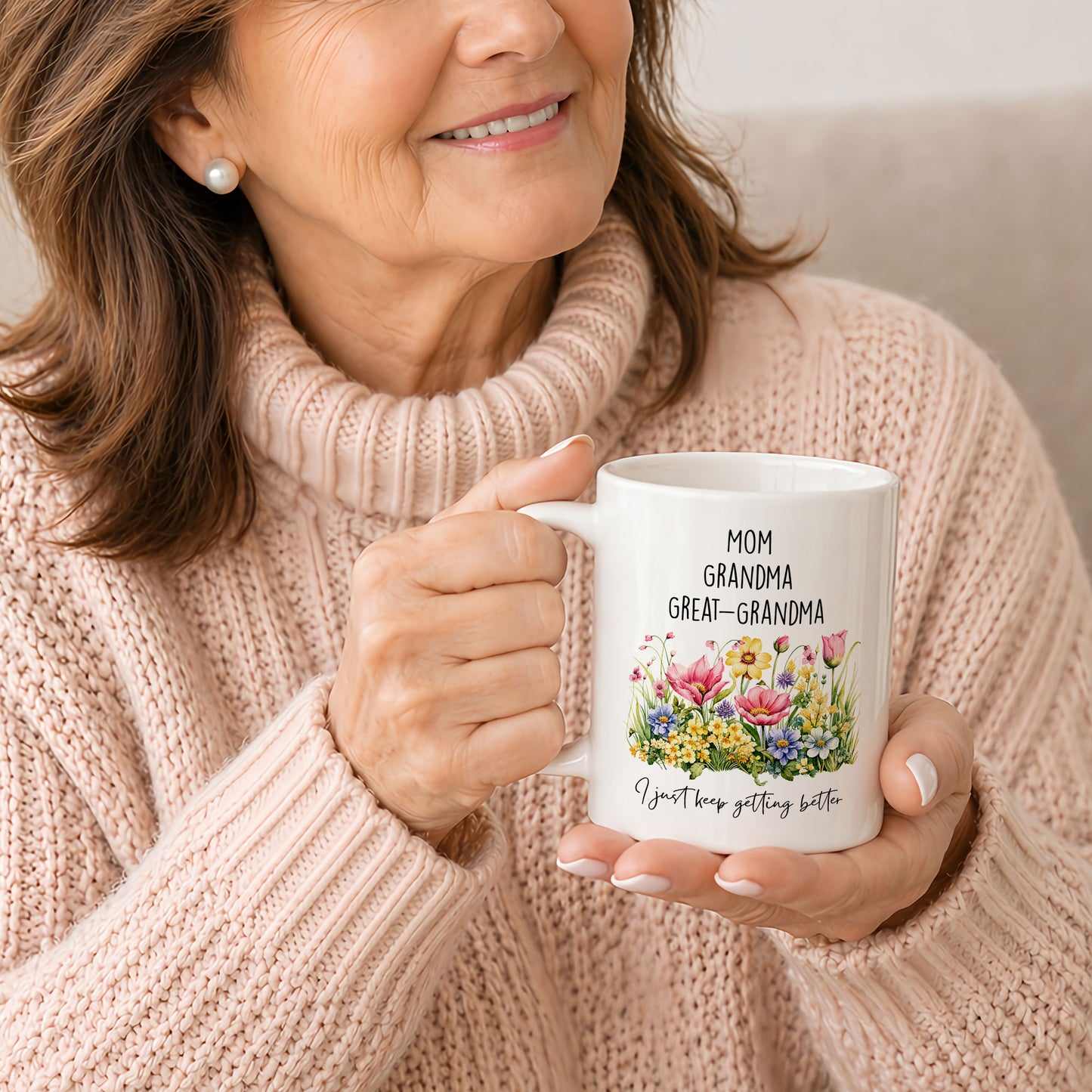 Personalized Mom Grandma Great-Grandma Floral Mug – Cute Family Coffee Cup Gift for Mom and Grandma