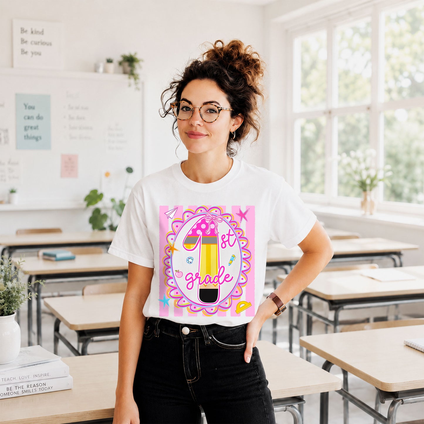 Personalized Back to School Shirt – Custom Name & Grade Preppy Striped Pennant Flag Color Tee for Teachers & Students, Pre-K to 8th Grade Outfit