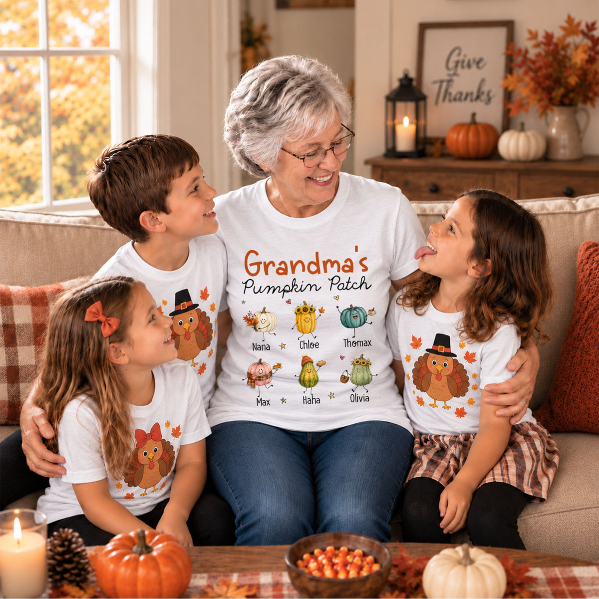 Personalized Grandma’s Pumpkin Patch Shirt & Sweater, Custom Family Names Fall Shirt, Autumn Family Gift