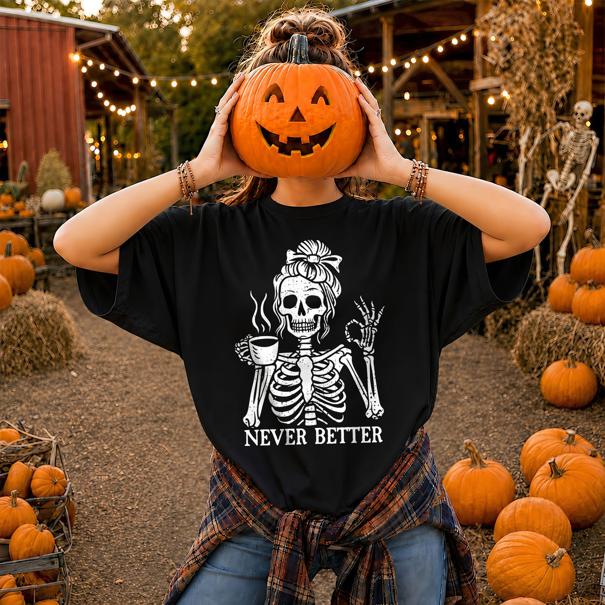 Funny Skeleton Coffee Halloween Sweatshirt, Never Better Graphic, Halloween Gift