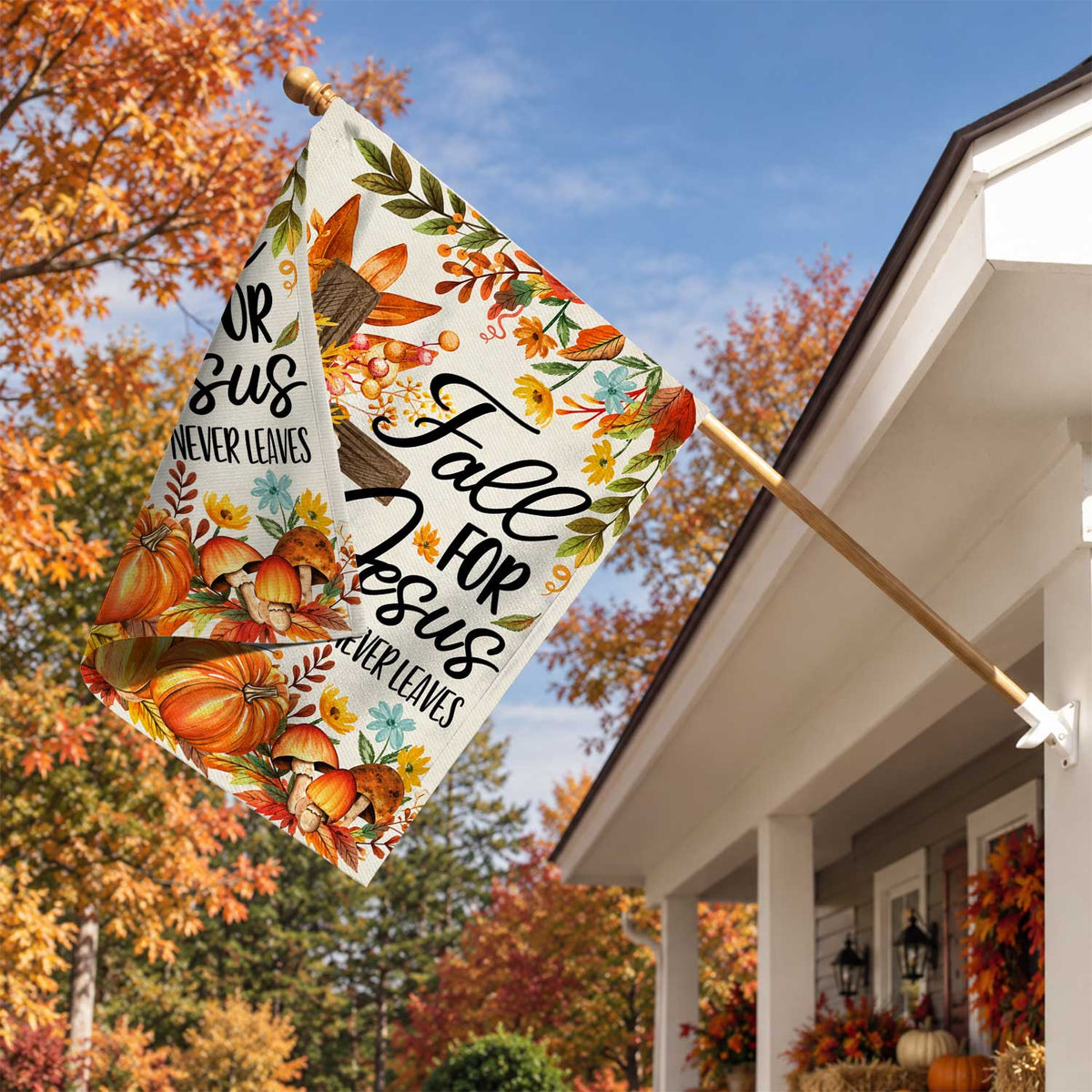 Give Thanks Fall Garden Flag, Rustic Cross Pumpkin Thanksgiving Yard Flag, Autumn Outdoor Decor