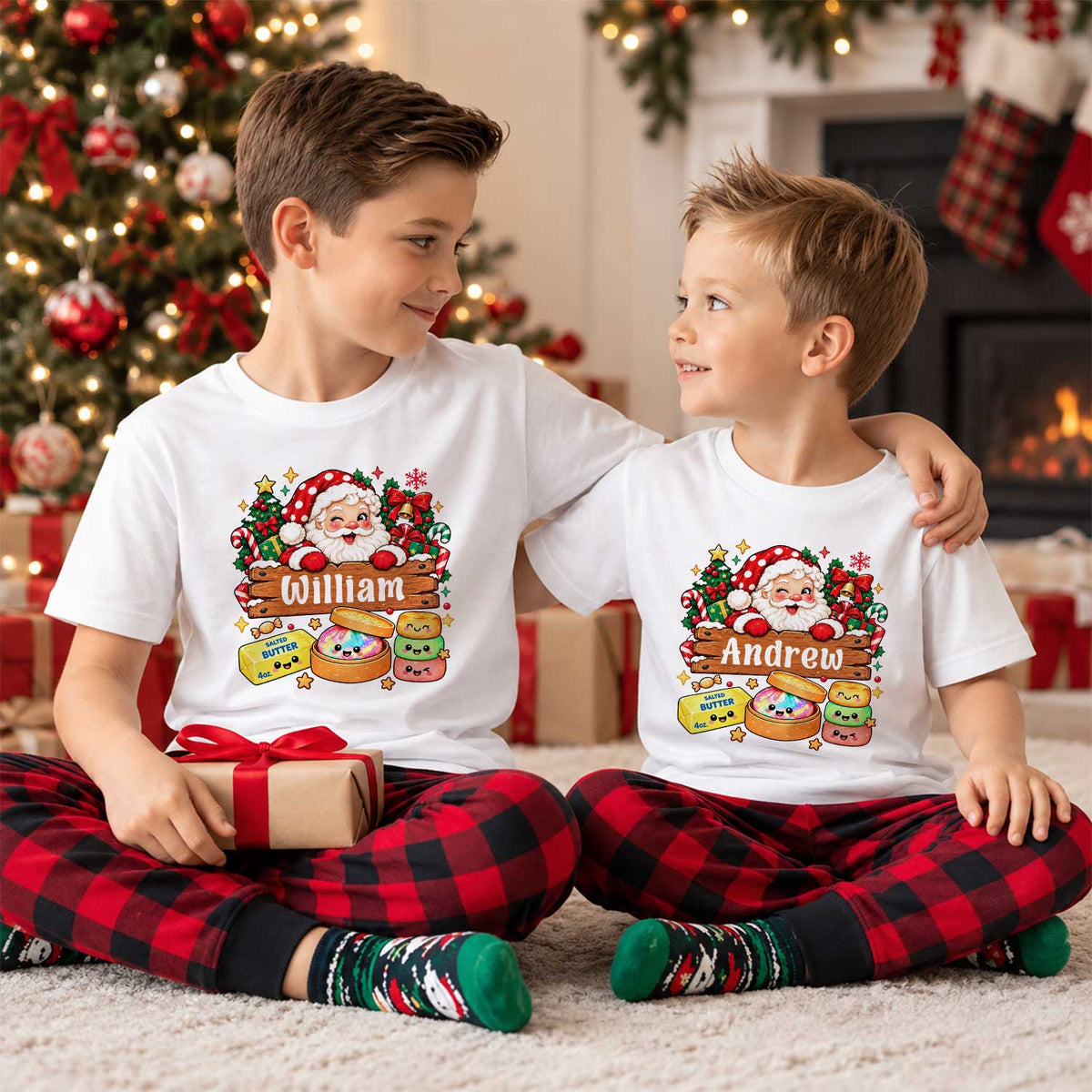 Personalized Squishy Christmas Shirt, Custom Name Santa Graphic Tee, Christmas Gift for Kids