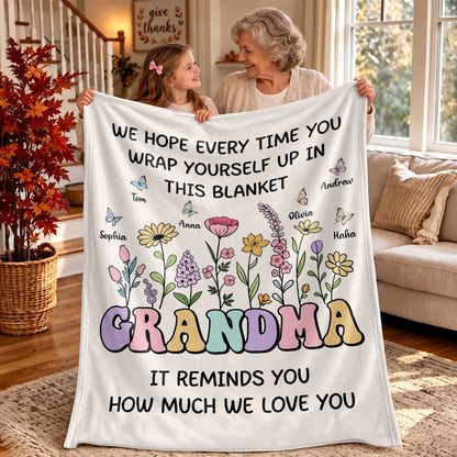 Personalized Grandma Blanket Vintage Wildflower Thanksgiving Gift for Grandma from Grandkids, Family Gift