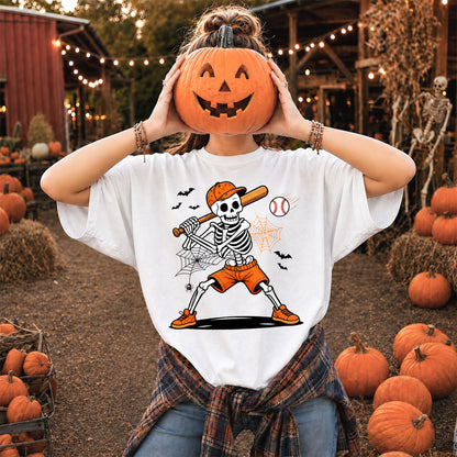 Baseball Skeleton Graphic Halloween Sweatshirt, Spooky Baseball Player Shirt, Funny Halloween Gift
