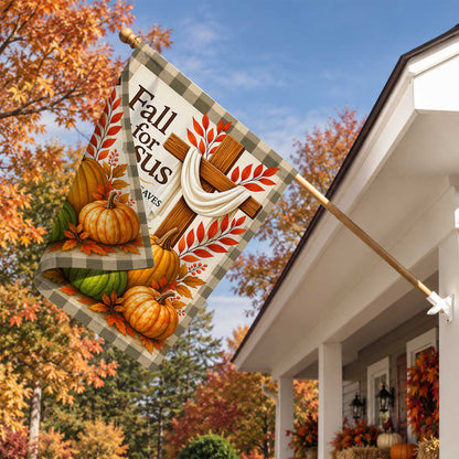 Give Thanks Fall Garden Flag, Rustic Cross Pumpkin Thanksgiving Yard Flag, Autumn Outdoor Decor