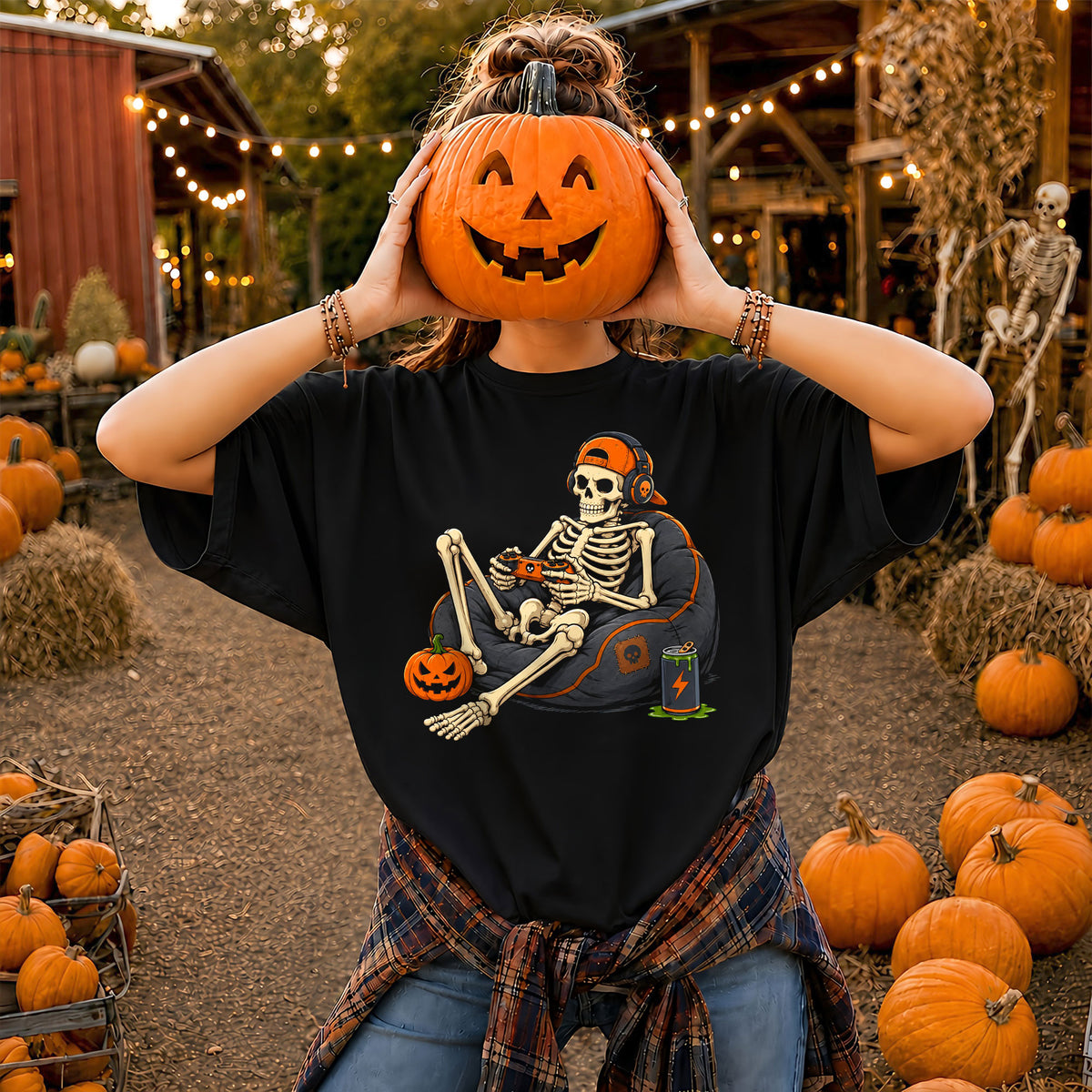 Skeleton Gamer Halloween Sweatshirt, Boys Pumpkin Gaming Shirt, Funny Halloween Gift