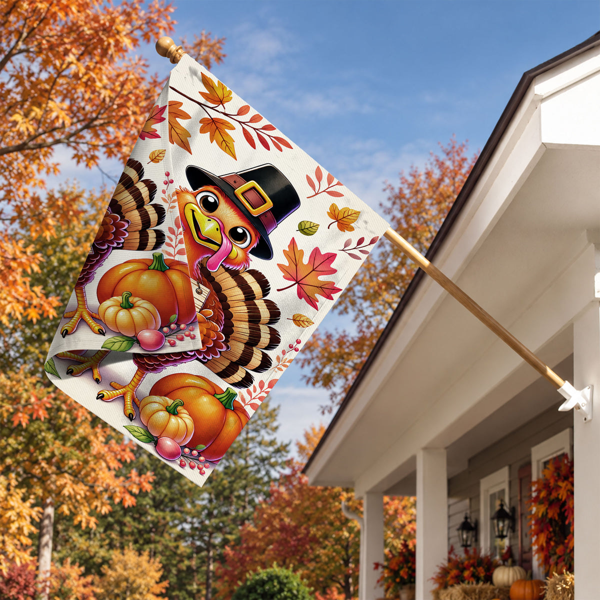 Thanksgiving Garden Flag Turkey GOBBLE WOBBLE Chestnuts Pumpkin Family Home Decor Gift For Family