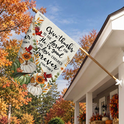 Give Thanks Fall Garden Flag, Rustic Cross Pumpkin Thanksgiving Yard Flag, Autumn Outdoor Decor