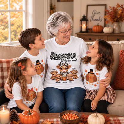 Personalized Grandma Sweatshirt, Custom Grandma Highland Cow with Grandkids Names Gift For Family