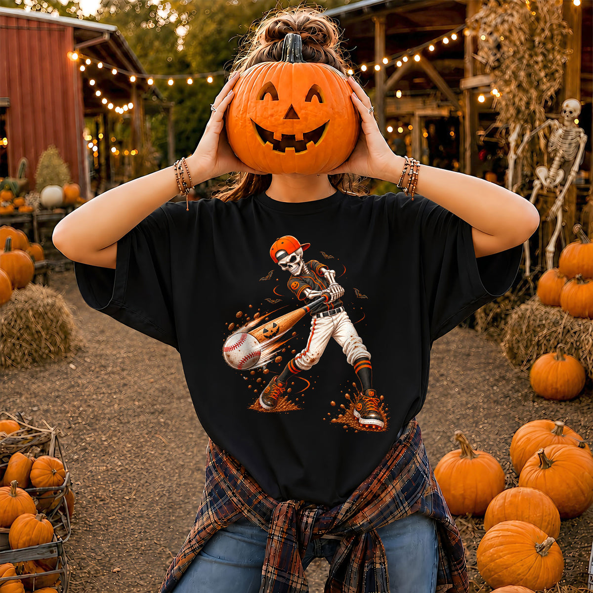 Baseball Skeleton Graphic Halloween Sweatshirt, Spooky Baseball Player Shirt, Funny Halloween Gift