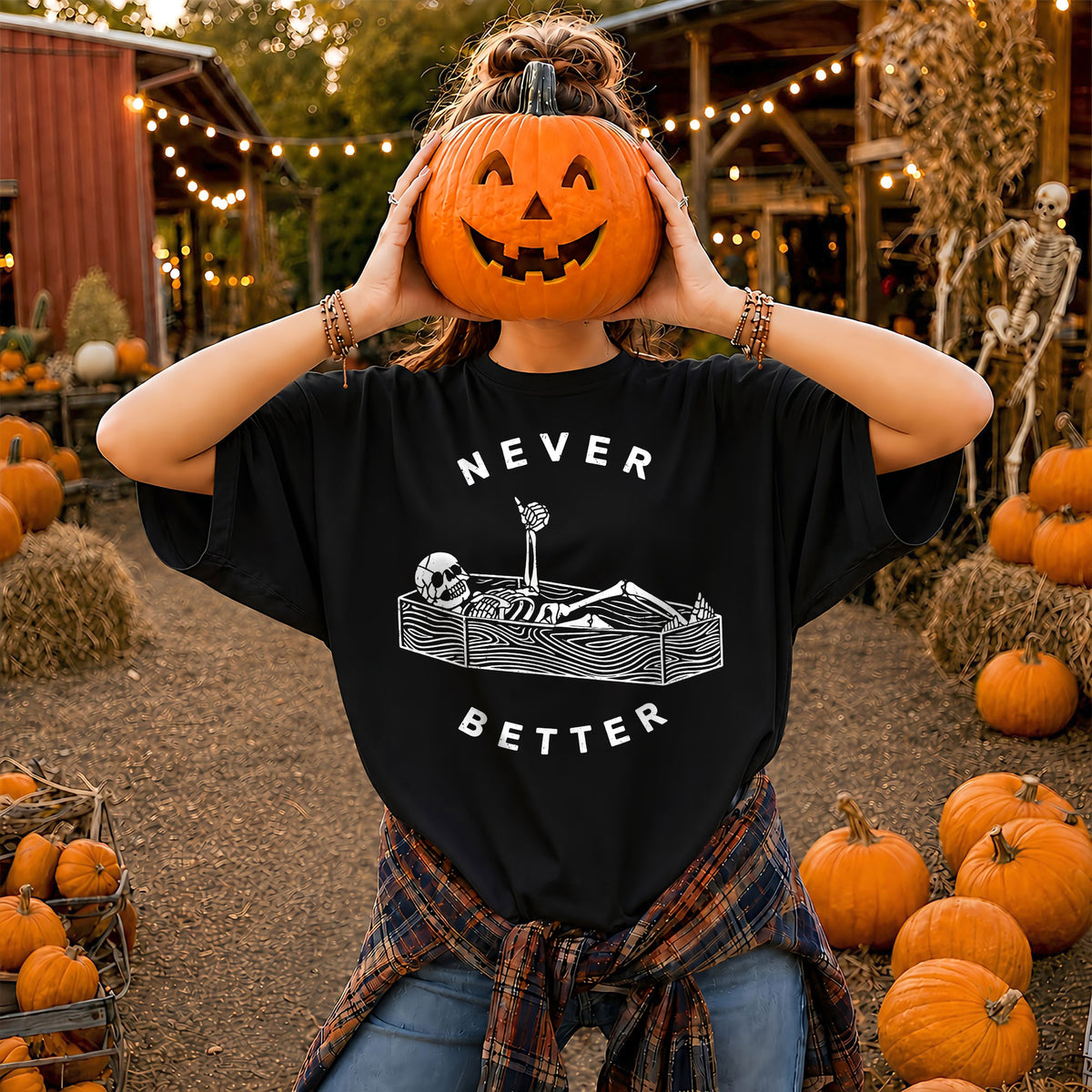 Funny Skeleton Coffee Halloween Sweatshirt, Never Better Graphic, Halloween Gift