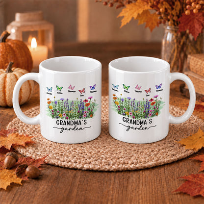 Personalized Grandma’s Garden Mug, Custom Grandkids, Thanksgiving Autumn Gift For Grandma