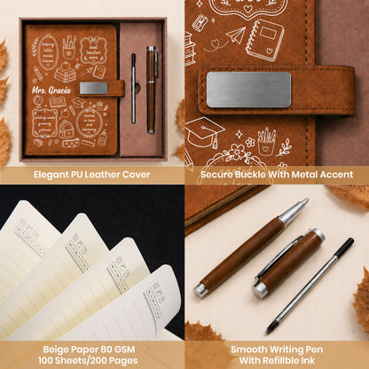 Personalized Teacher Journal Gift Set - Custom Teacher Leather Notebook and Pen - Appreciation Gift for Teachers