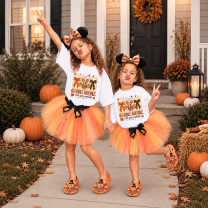 Girls Thanksgiving Shirt, Grateful Thankful Blessed Turkey Pumpkin Bow, Fall Gift for Kids & Women