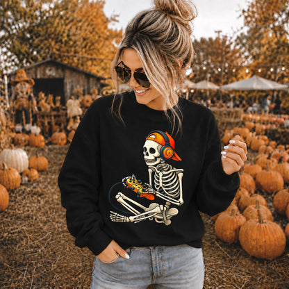 Skeleton Gamer Halloween Sweatshirt, Boys Pumpkin Gaming Shirt, Funny Halloween Gift