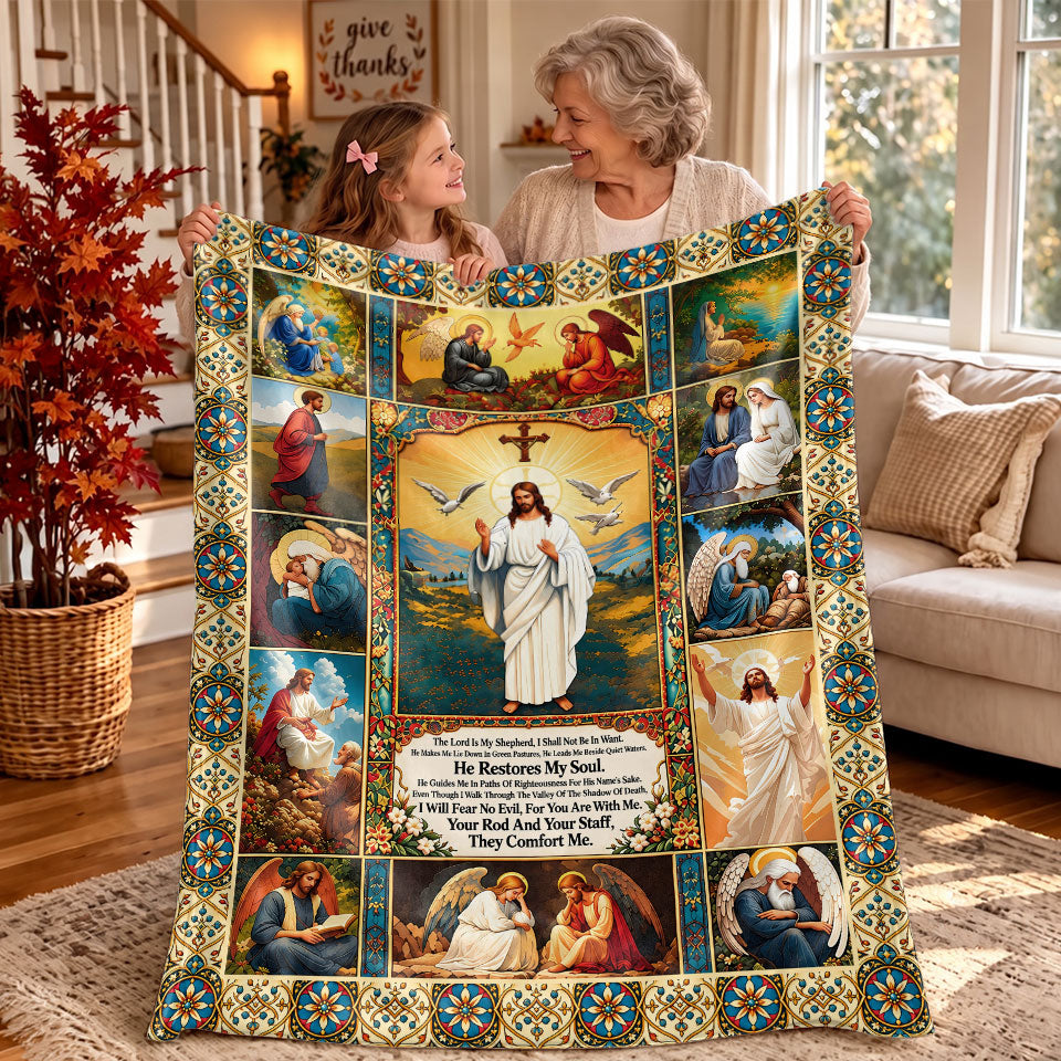 Thanksgiving Jesus Christian Fall Tree Blanket, Religious Fleece & Sherpa Throw, Faith Gift for Adults, Friends