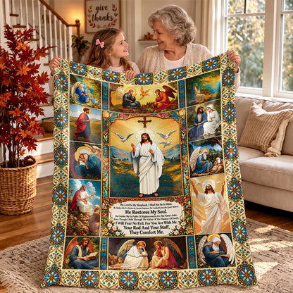 Thanksgiving Jesus Christian Fall Tree Blanket, Religious Fleece & Sherpa Throw, Faith Gift for Adults, Friends