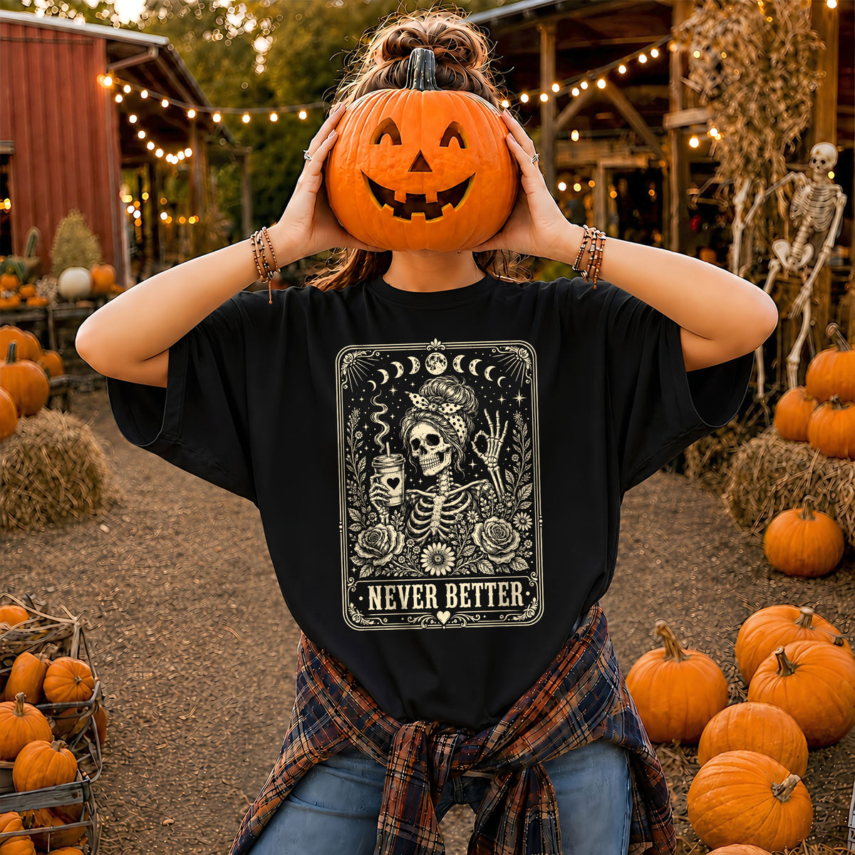 Funny Skeleton Coffee Halloween Sweatshirt, Never Better Graphic, Halloween Gift