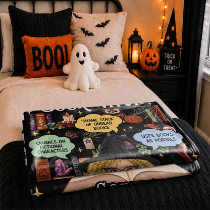 Personalized Book Witch Blanket, Custom Name & Character Halloween Reading Blanket for Women and Girls