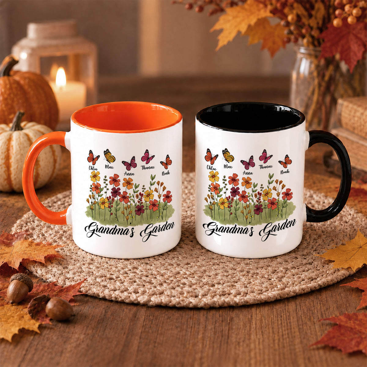 Personalized Grandma’s Garden Mug, Custom Grandkids, Thanksgiving Autumn Gift For Grandma
