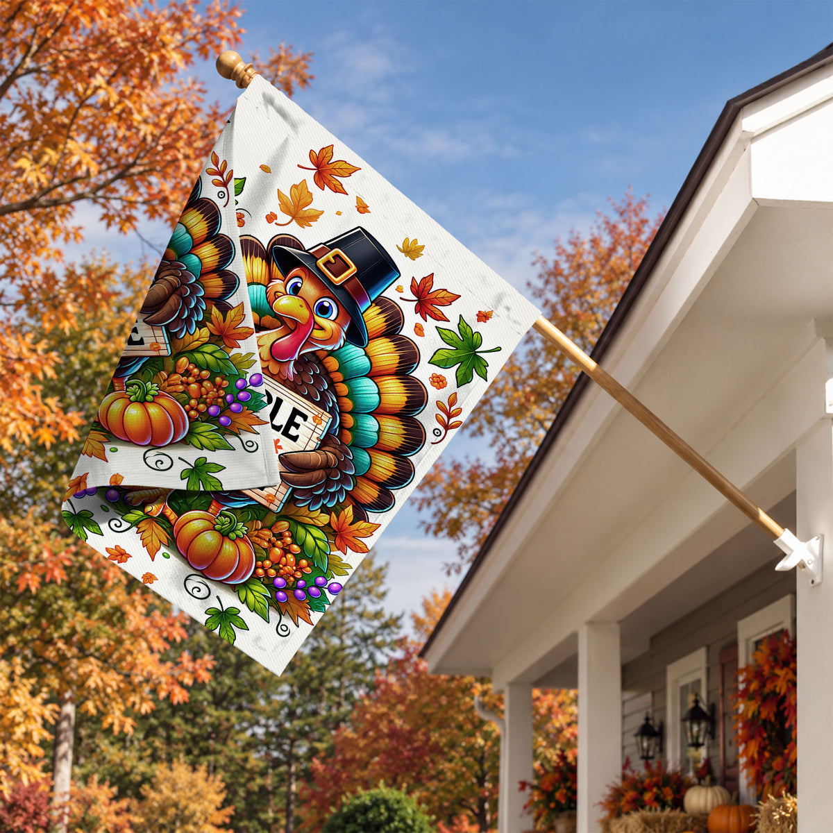 Thanksgiving Garden Flag Turkey GOBBLE WOBBLE Chestnuts Pumpkin Family Home Decor Gift For Family