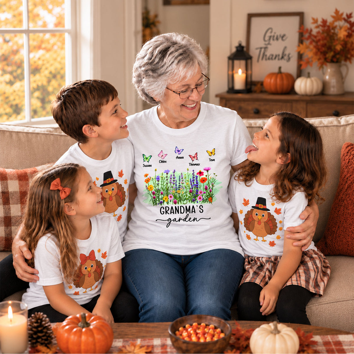 Personalized Grandma Thanksgiving Sweatshirt, Custom Family Name Grandma’s Garden Floral Autumn Family Gift
