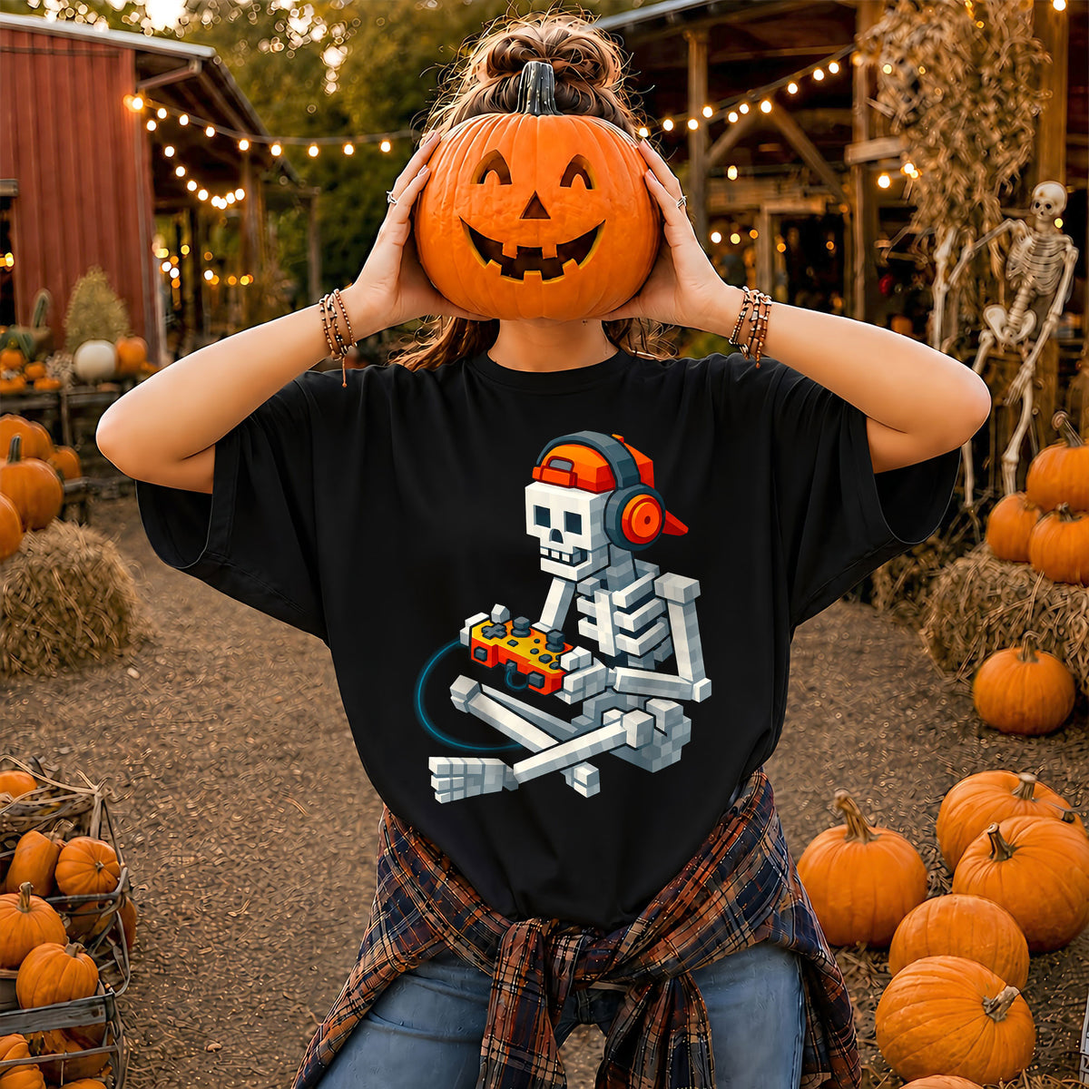 Skeleton Gamer Halloween Sweatshirt, Boys Pumpkin Gaming Shirt, Funny Halloween Gift