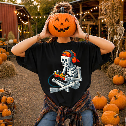 Skeleton Gamer Halloween Sweatshirt, Boys Pumpkin Gaming Shirt, Funny Halloween Gift